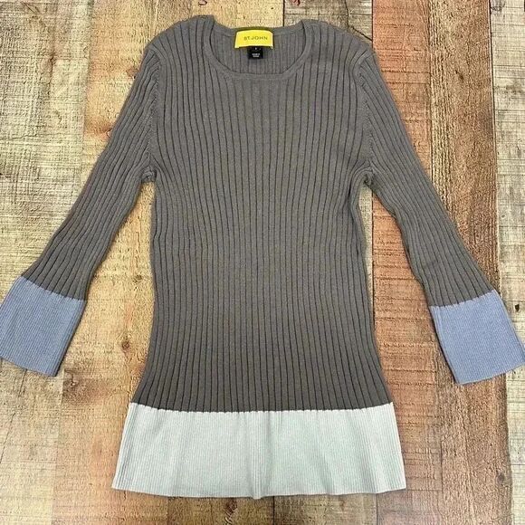St. John Womens Wool Blend Ribbed Color Block Sweater/ Blouse - Picture 4 of 9